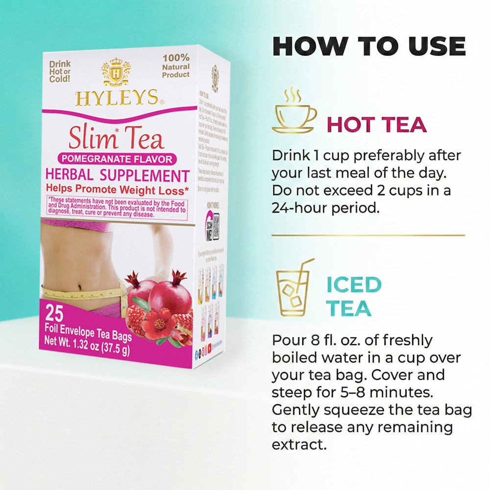 Hyleys Slim Tea Pomegranate flavor label close-up for flavor preview
