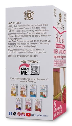 Hyleys Slim Tea Raspberry dried herbal blend showing natural ingredients.