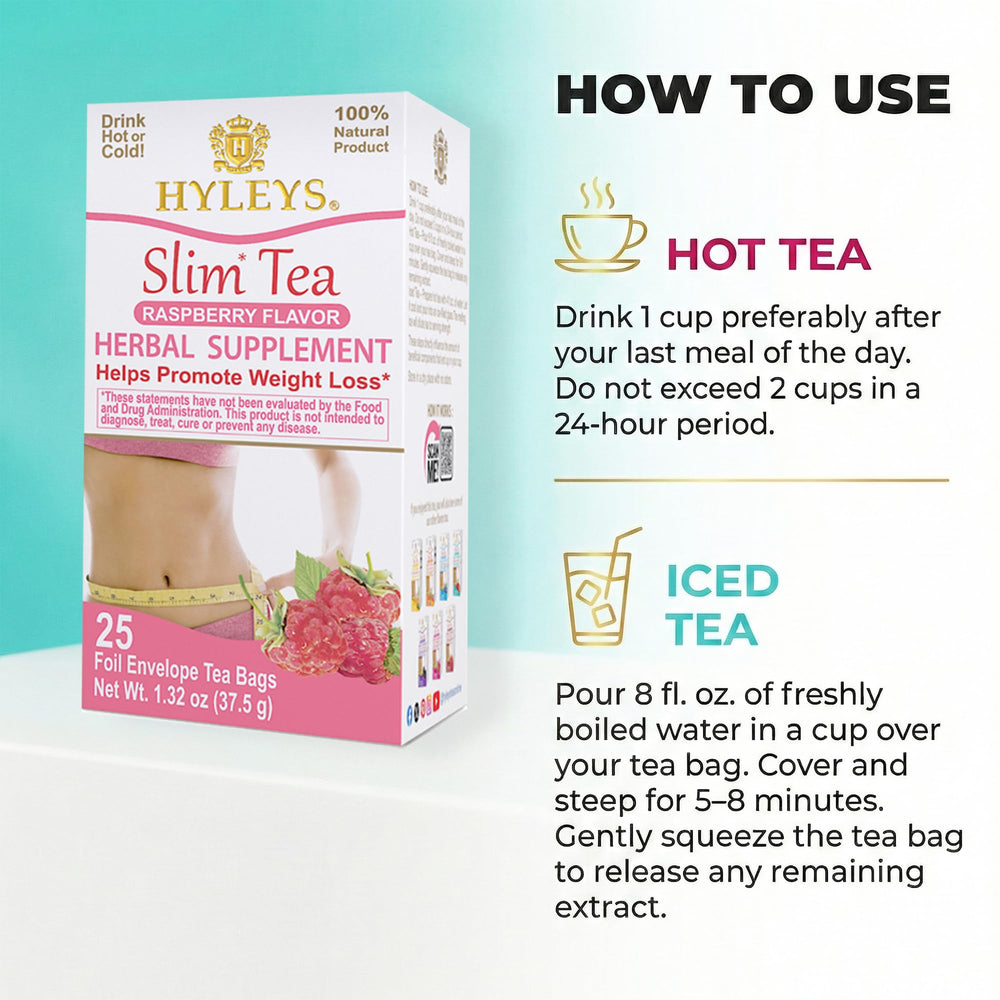 Hyleys Slim Tea Raspberry green tea leaves close-up highlighting blend.