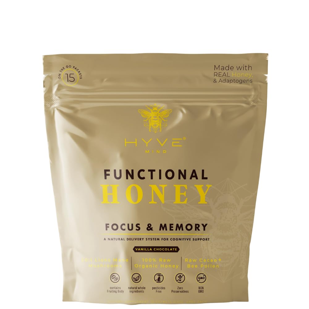 HYVE Mind Functional Honey sachet open demonstrates easy mixing.