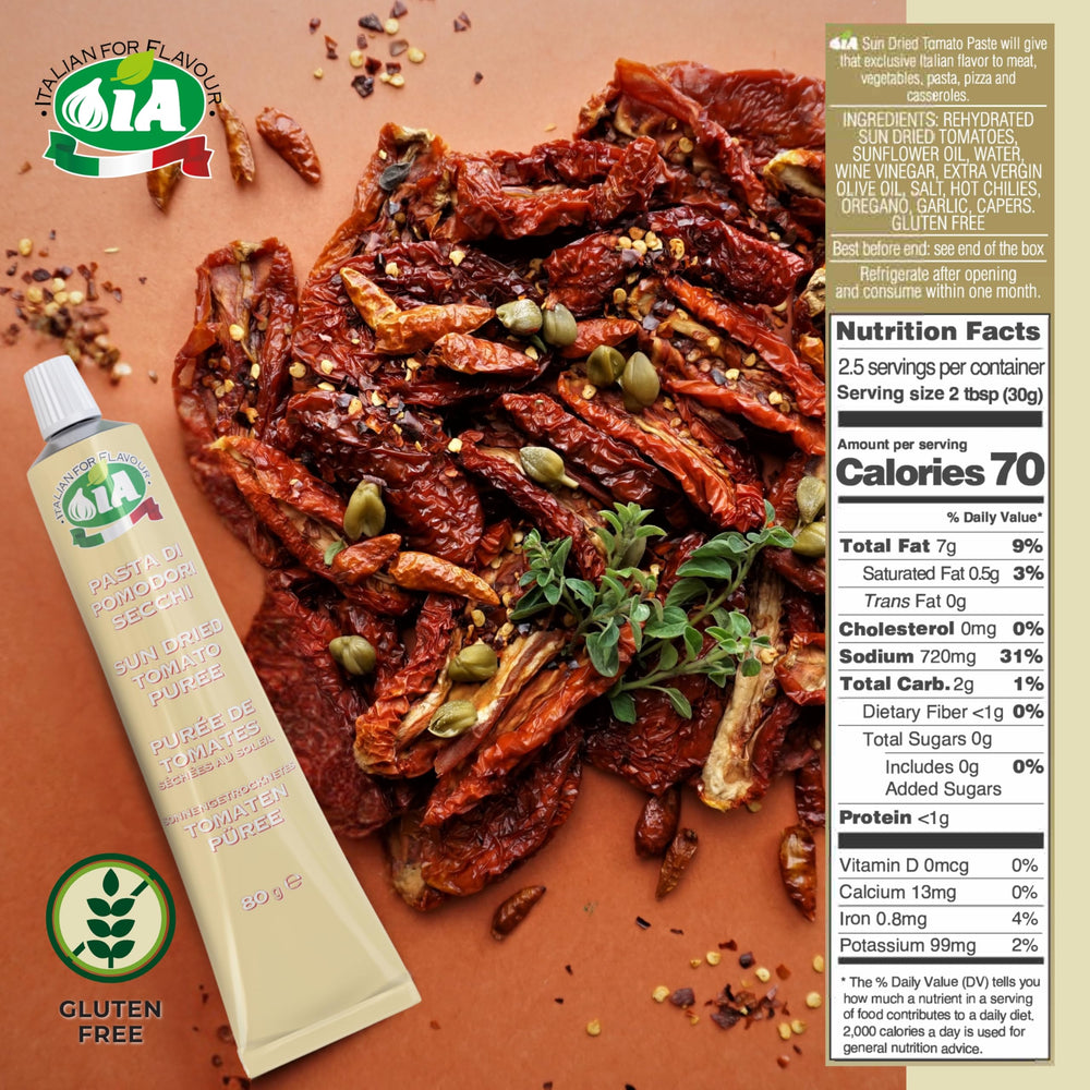 IA sun-dried tomato paste close-up shows glossy paste perfect for sauces and appetizers.