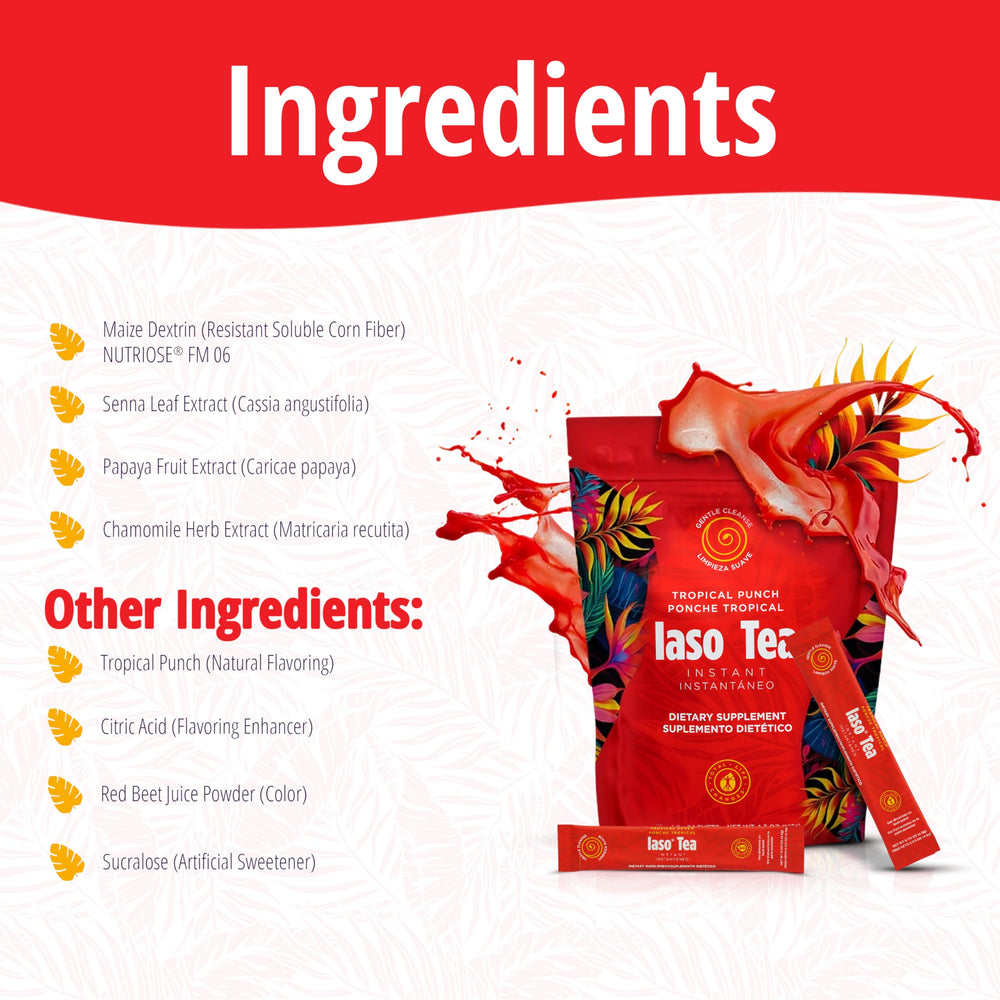 IASO Instant Tea Tropical Punch infusion being stirred in water