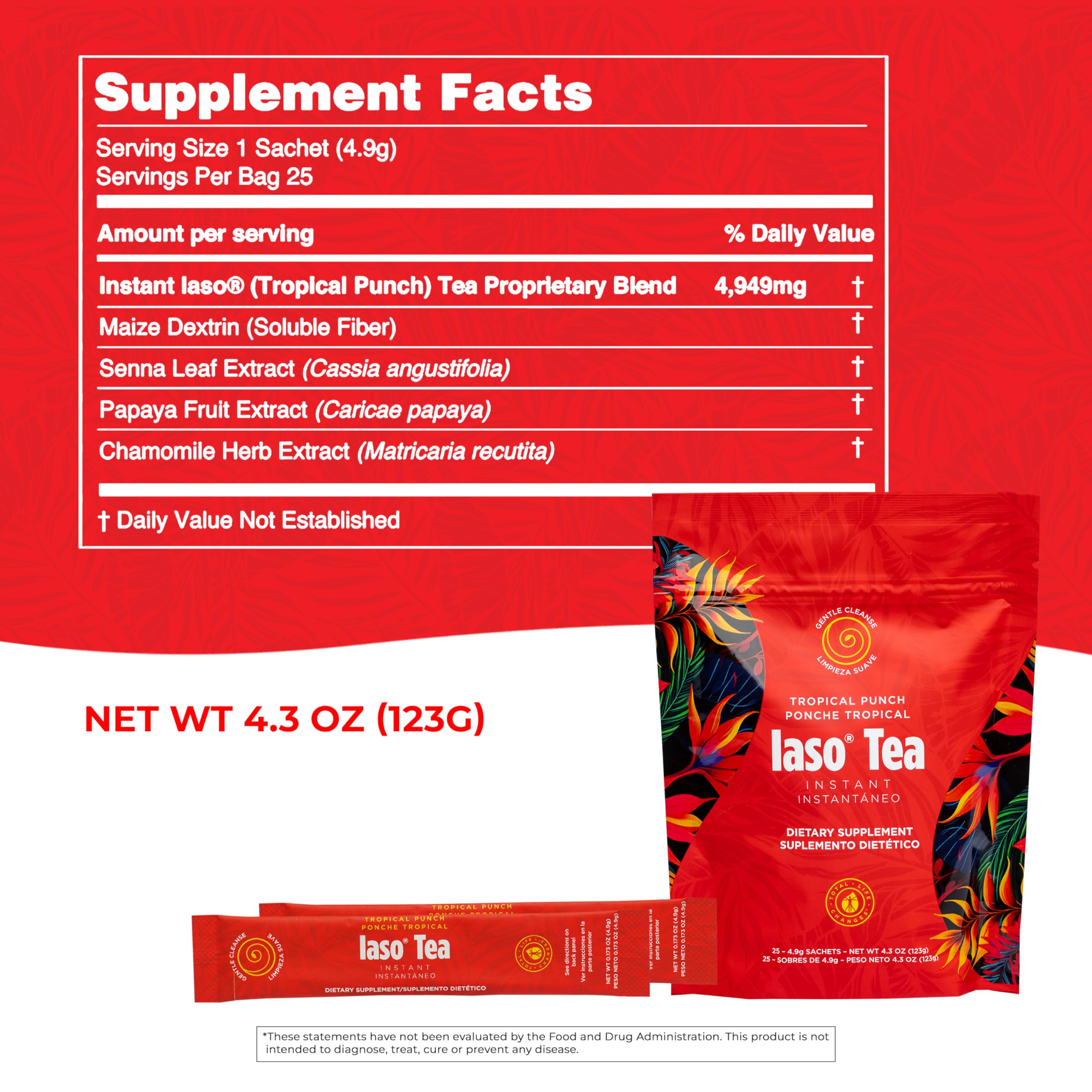 IASO Instant Tea Tropical Punch sachets ready for quick preparation before meals