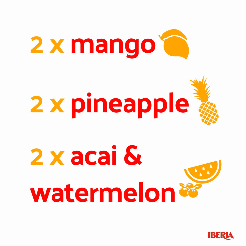 Iberia Aloe Vera Drink with Pulp and Chia Pineapple six-pack bottle highlights bright, sunny fruit notes