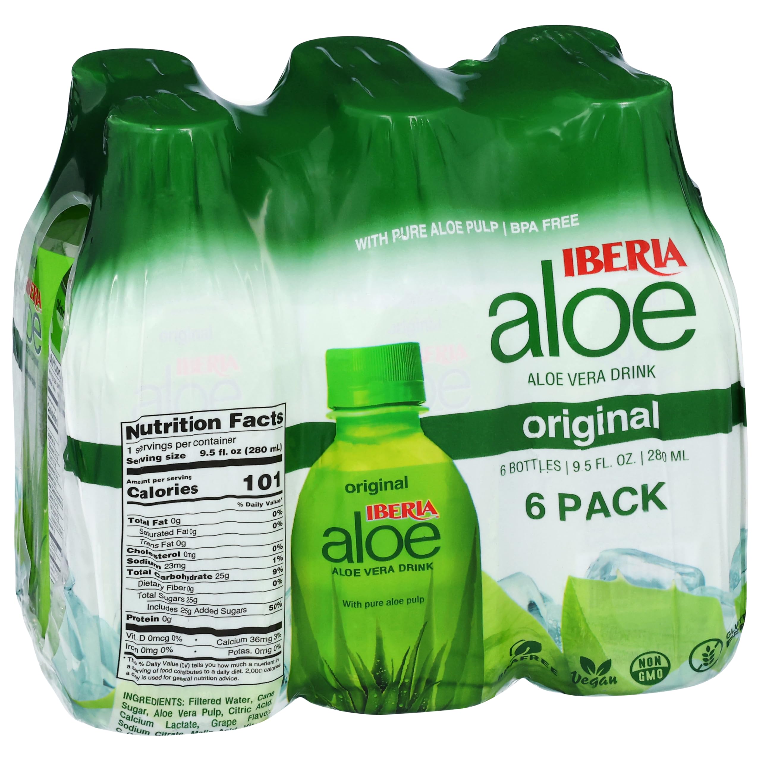 Iberia Aloe Vera Juice Original bottle pouring for hydration and refreshment
