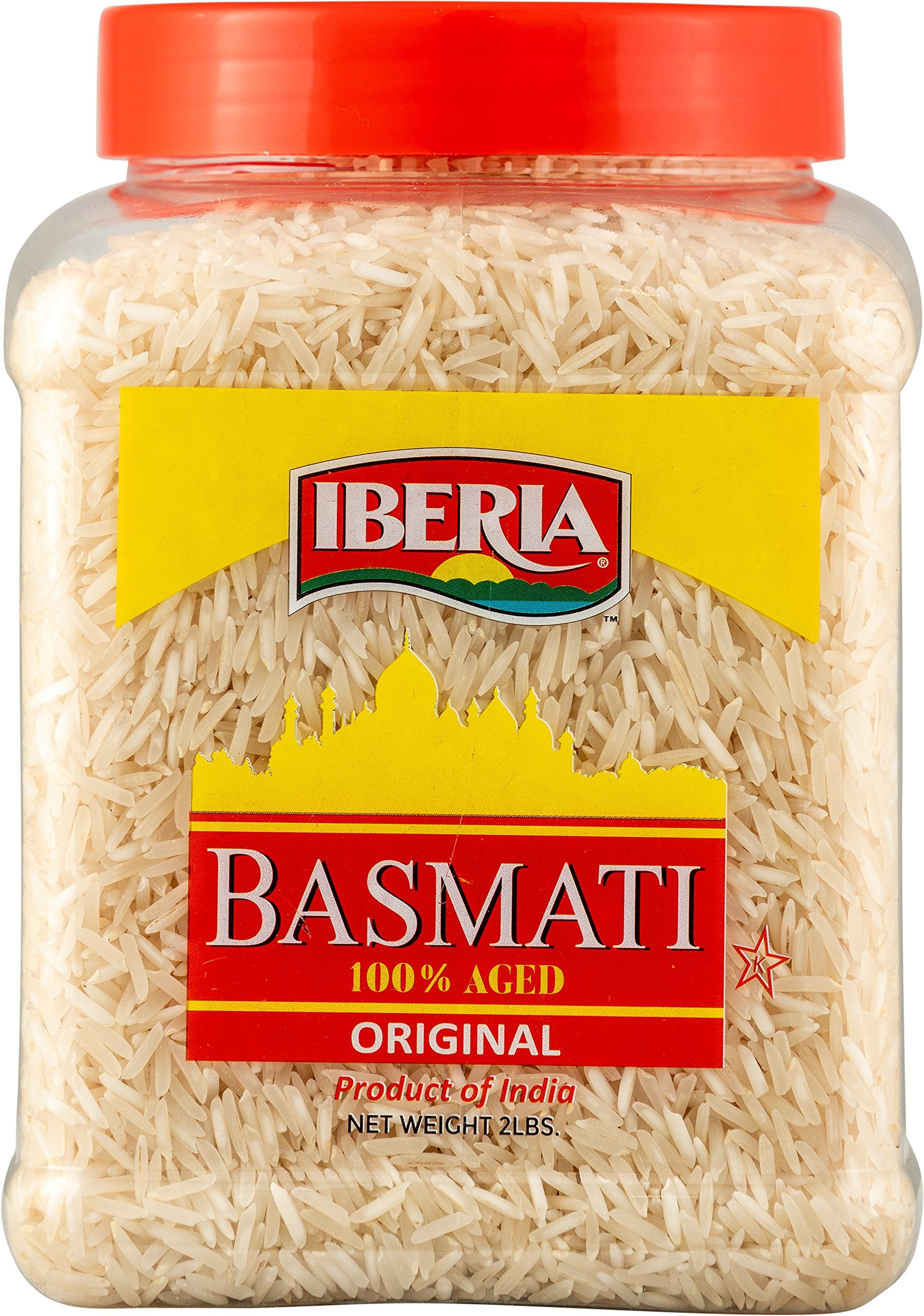 Iberia Basmati Rice Jar label close-up, packaging designed for freshness and easy storage.