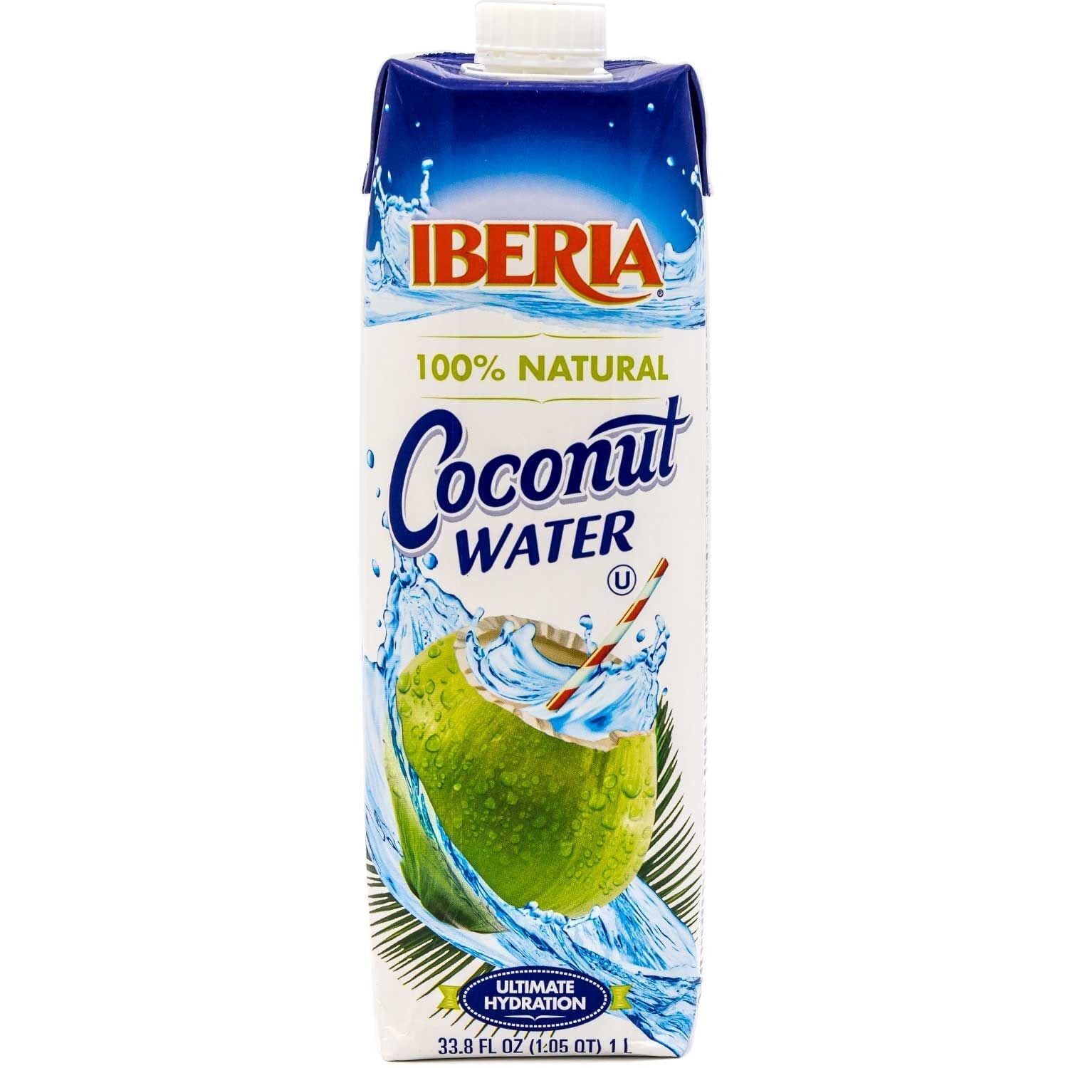 Iberia Coconut Water bottle 33-8 oz showing pure hydration and natural electrolytes.
