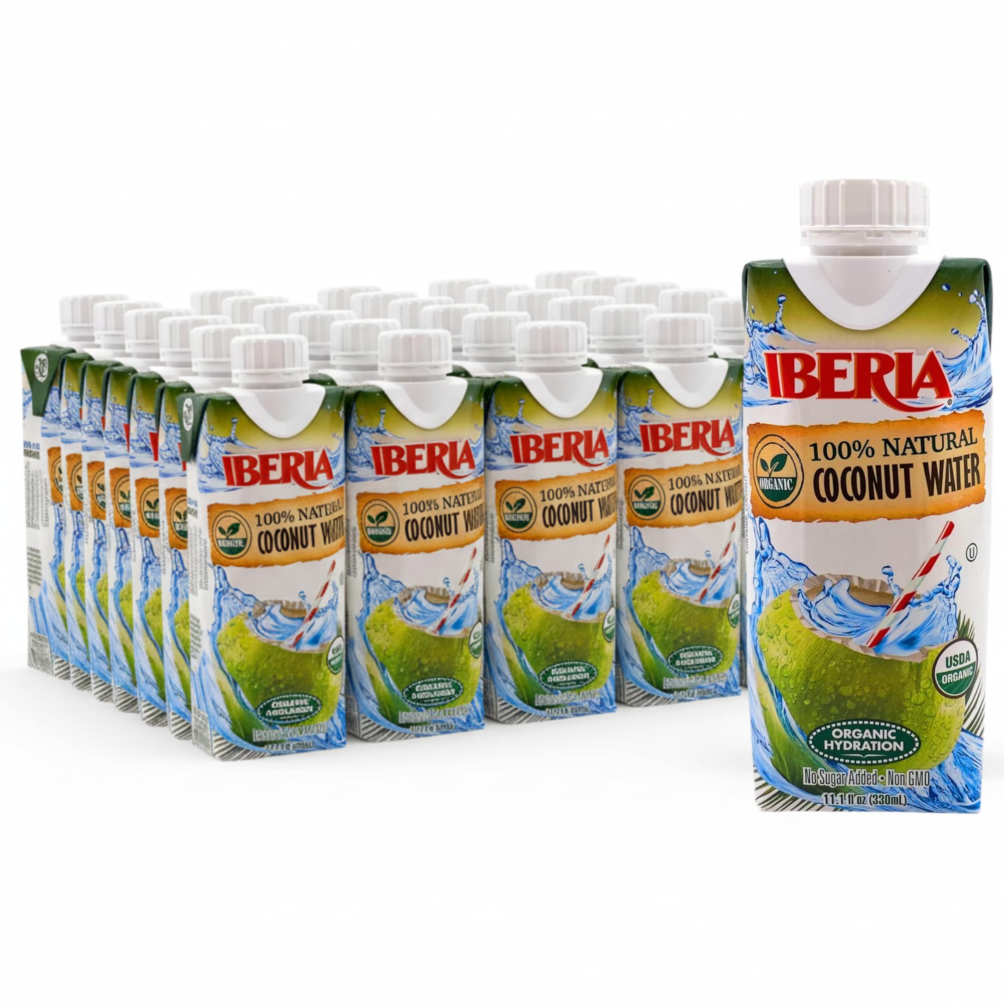 Iberia coconut water bottle, 11.1 oz, for on-the-go hydration.