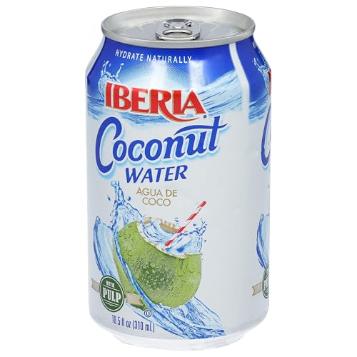 Iberia coconut water with pulp authentic taste close-up invites sipping