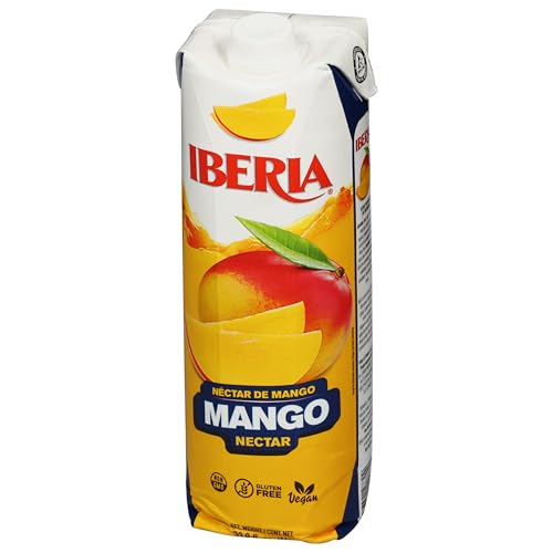 Iberia Mango Nectar label close-up shows real mango puree.
