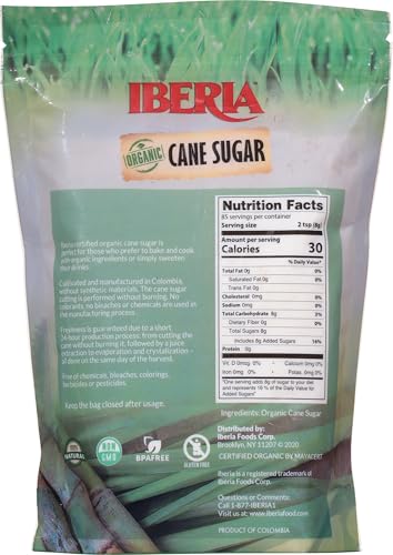 Iberia Organic Cane Sugar granulated closeup, showing crystalline texture for sweetening.