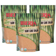 Iberia Organic Turbinado Sugar in a jar with large sparkling crystals for topping
