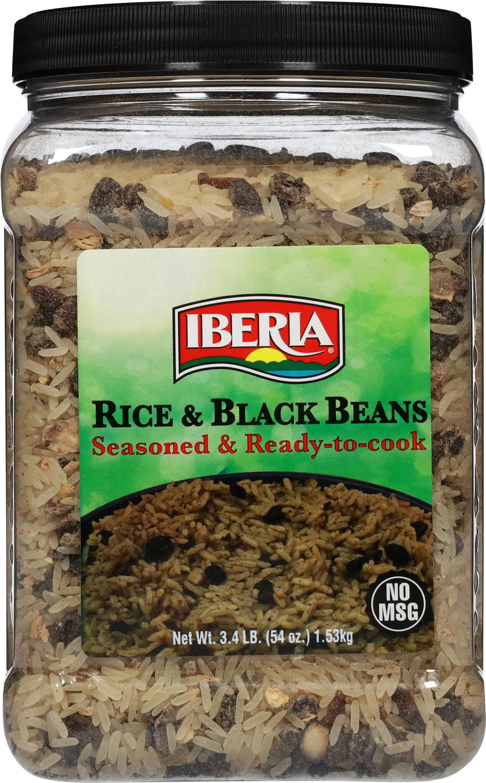 Iberia Rice and Black Beans packaging front highlights quick, ready-to-cook convenience.