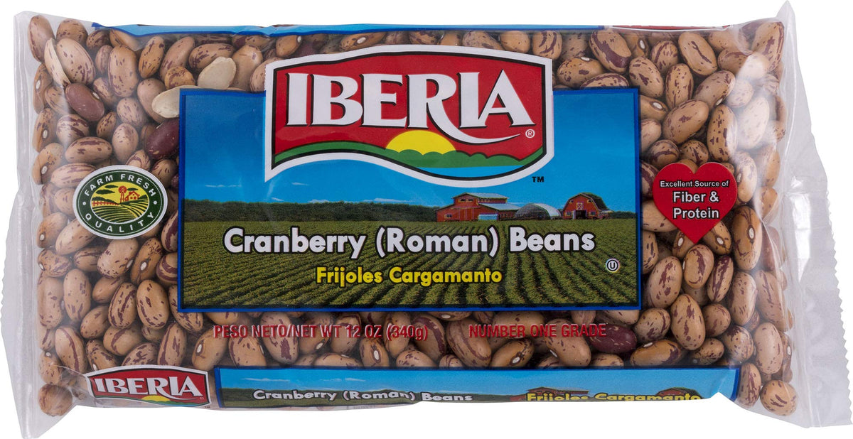 Iberia Roman Cranberry Beans pack shot showing speckled beans, ideal pantry staple
