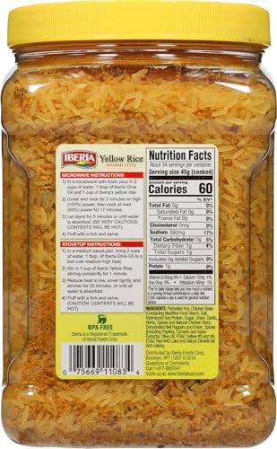 Iberia Yellow Rice in a paella pan, perfect for Spanish-inspired dinners.