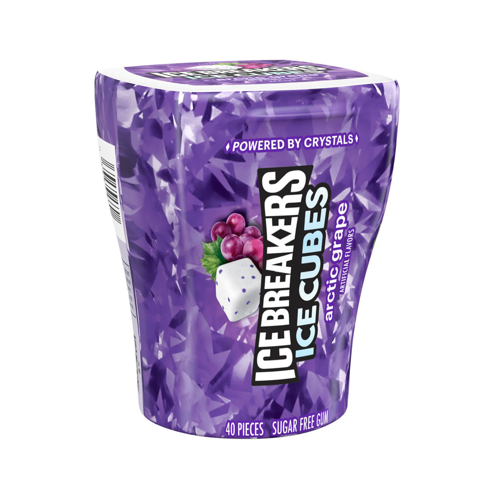 Ice Breakers Arctic Grape Ice Cubes in car holder for travel breath control