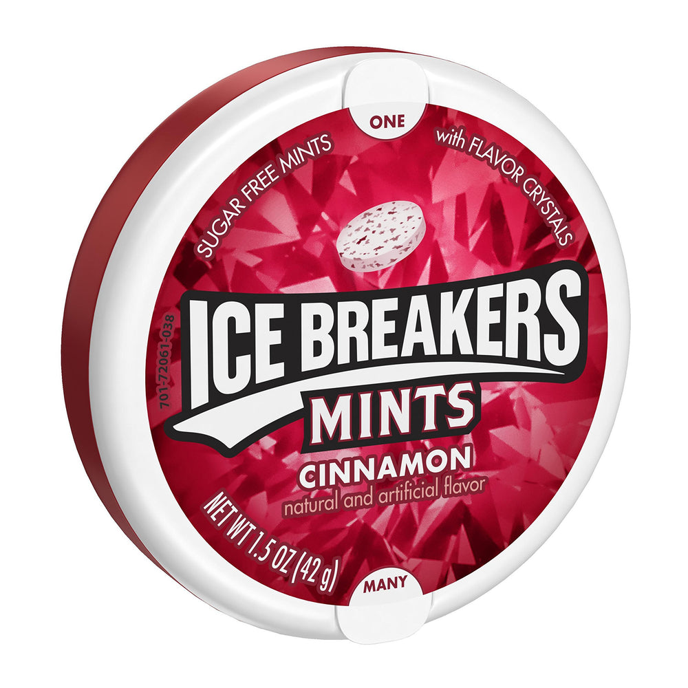 Ice Breakers Cinnamon Mints pack 16 for instant breath refresh on the go.