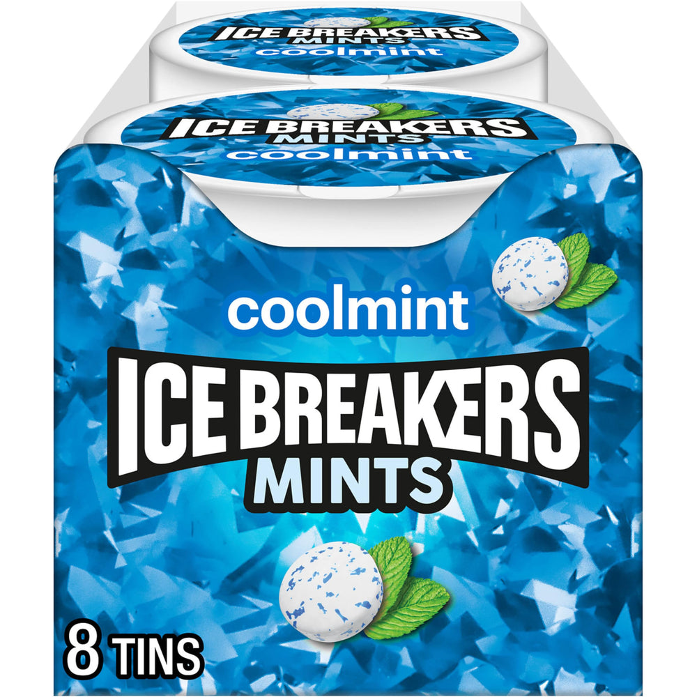 Ice Breakers Coolmint tins collection showing portable breath refreshment.