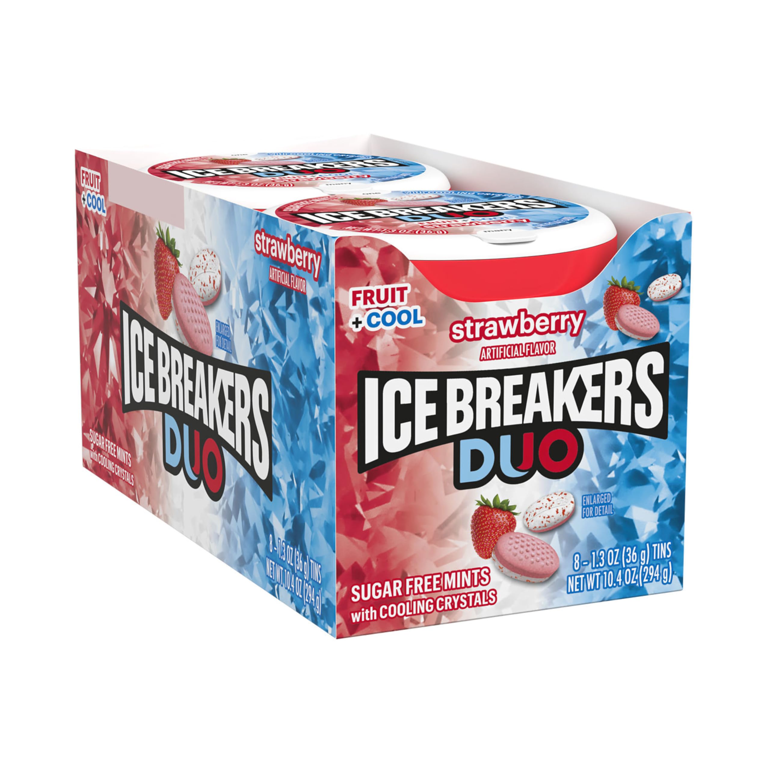 Ice Breakers Duo mints with cooling crystals in a puck for cooling sensation