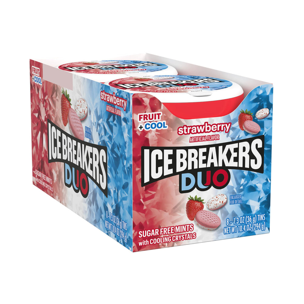 Ice Breakers Duo mints with cooling crystals in a puck for cooling sensation