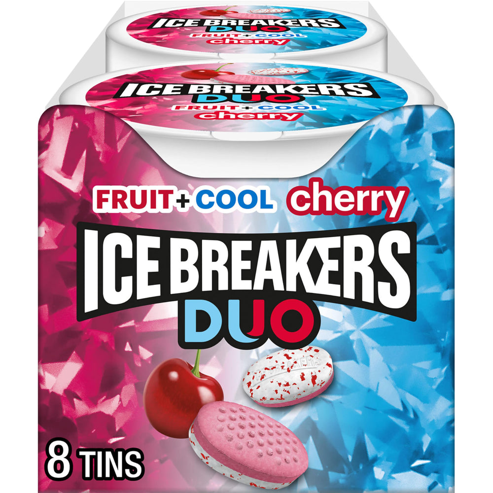 Ice Breakers Duo Cherry Mint Puck box front for quick refreshment