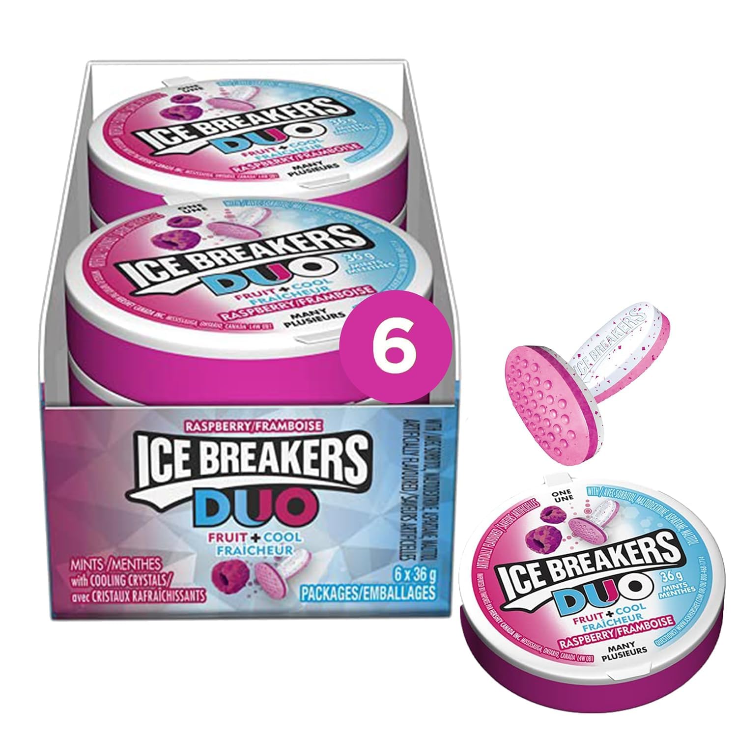 Ice Breakers Duo Raspberry Mints pack with raspberry flavor for on-the-go refreshment