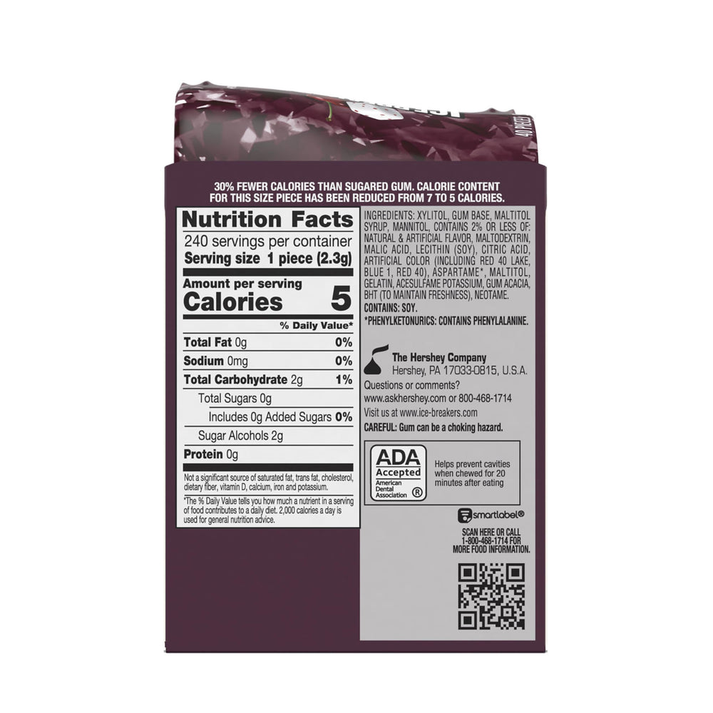 Close-up of Ice Breakers Ice Cubes Black Cherry gum cubes showing flavor