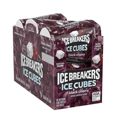 Six-bottle packaging box of Ice Breakers Ice Cubes Black Cherry sugar-free gum