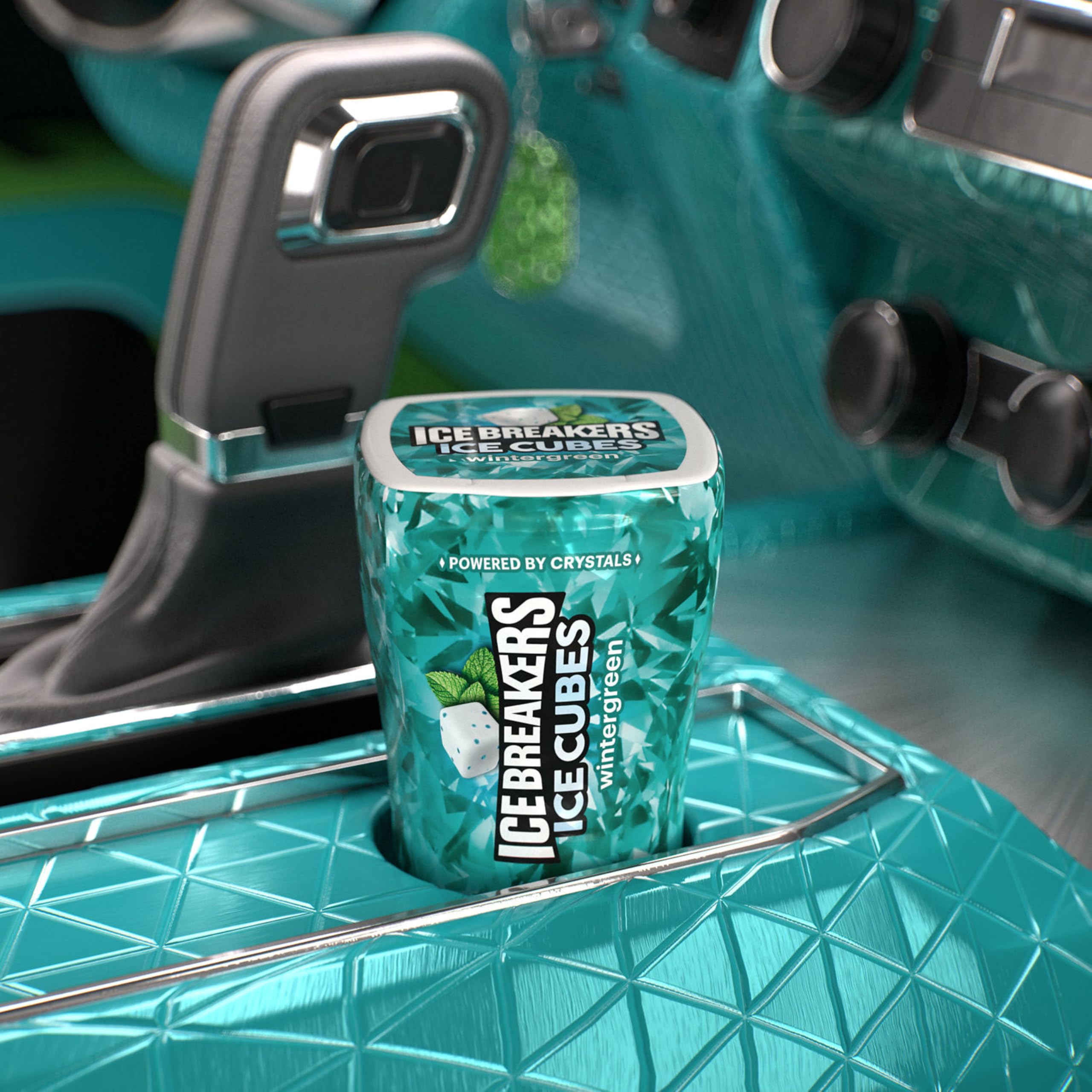 Ice Breakers Ice Cubes ready in a car cup holder