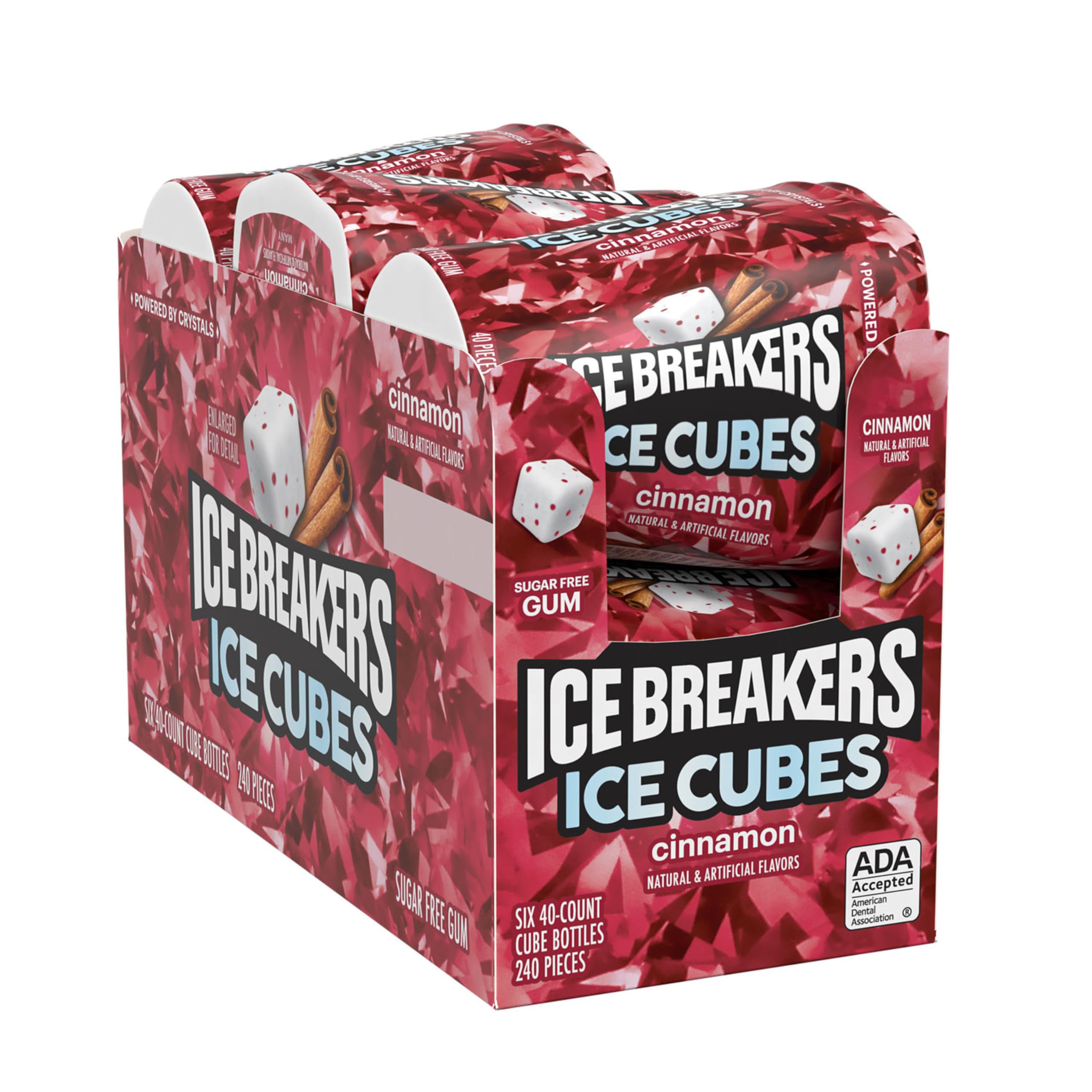Close-up of cinnamon cube gum with cooling crystals from Ice Breakers Ice Cubes