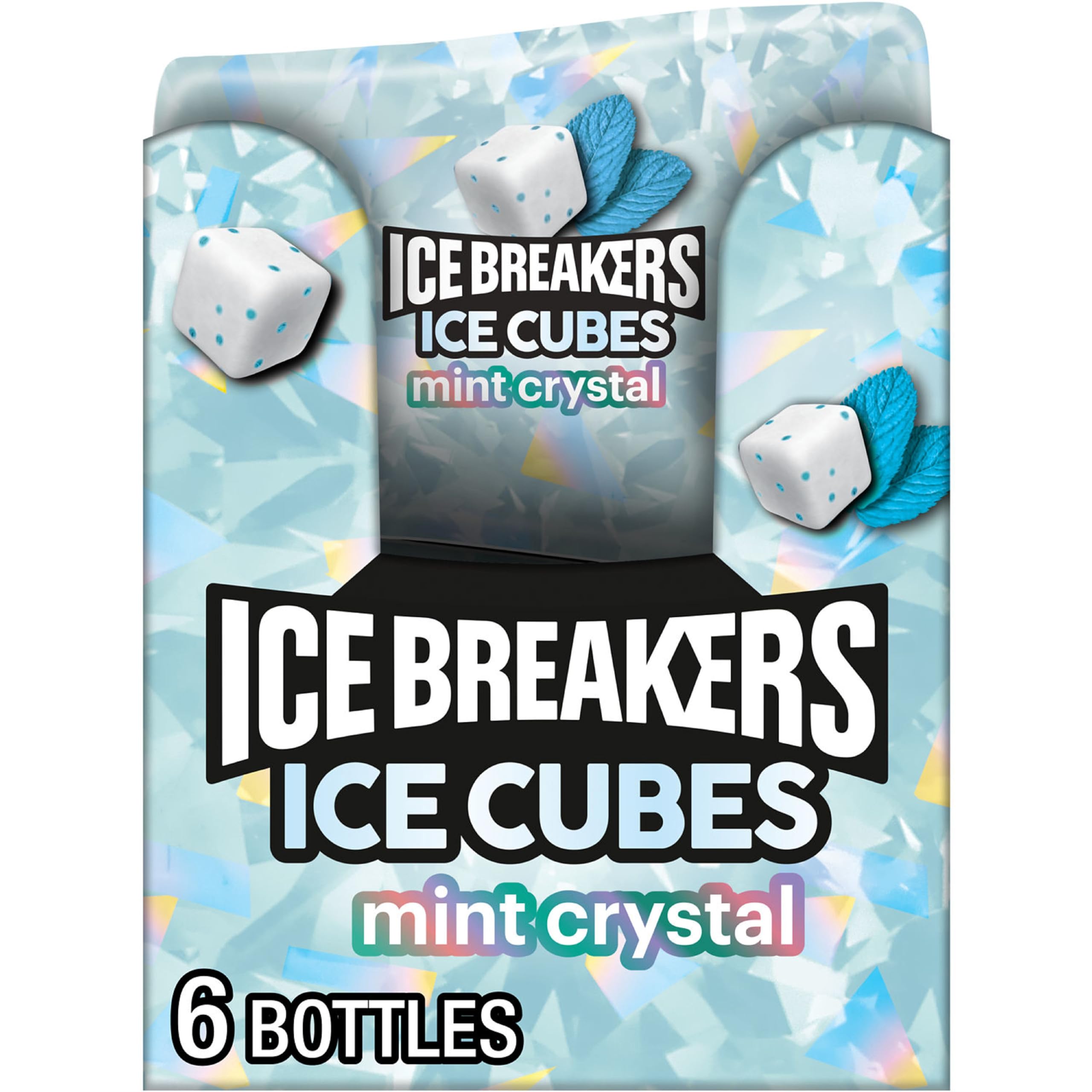 Ice Breakers Ice Cubes Mint Crystal gum bottle for on-the-go freshness.