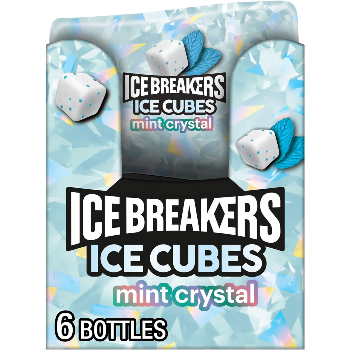 Ice Breakers Ice Cubes Mint Crystal gum bottle for on-the-go freshness.