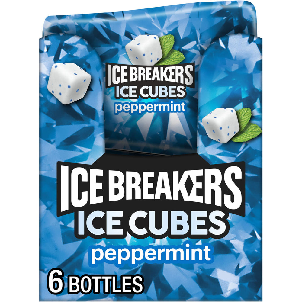 ICE BREAKERS Ice Cubes Peppermint bottle front shows sugar-free gum for on-the-go freshness.