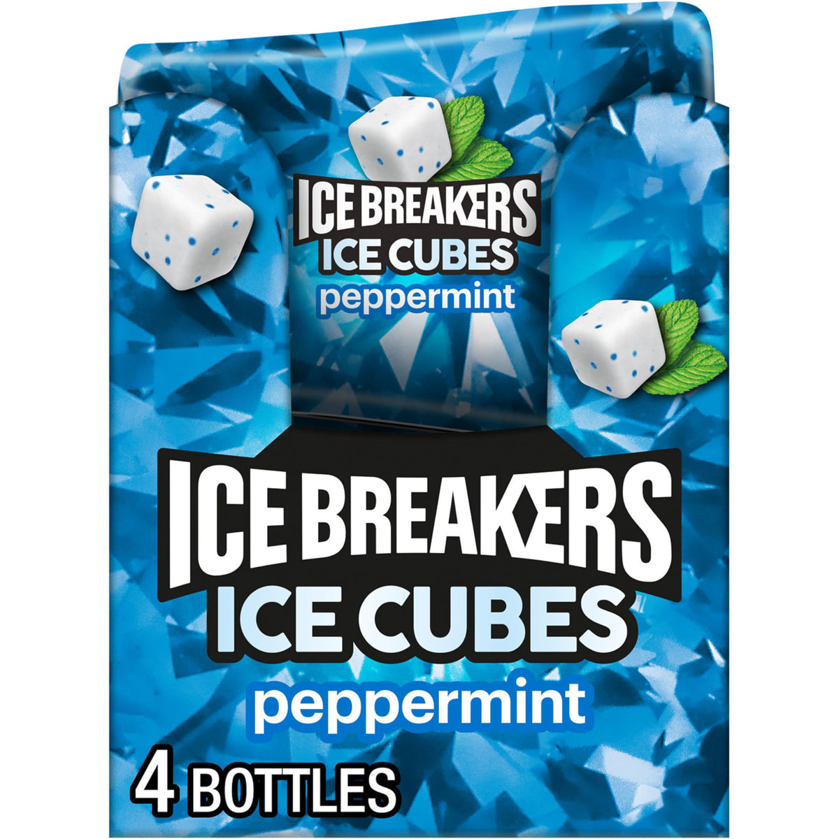 Ice Breakers Ice Cubes Peppermint bottle front for fresh breath on the go