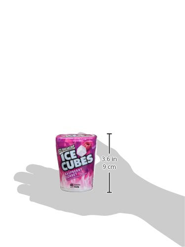 Ice Breakers Ice Cubes Raspberry Sorbet gum pieces served; fruity, sugar-free option to freshen up after meals.