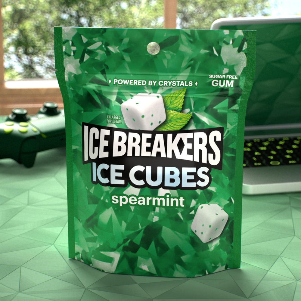Ice Breakers Spearmint cubes with cooling crystals for a refreshing boost