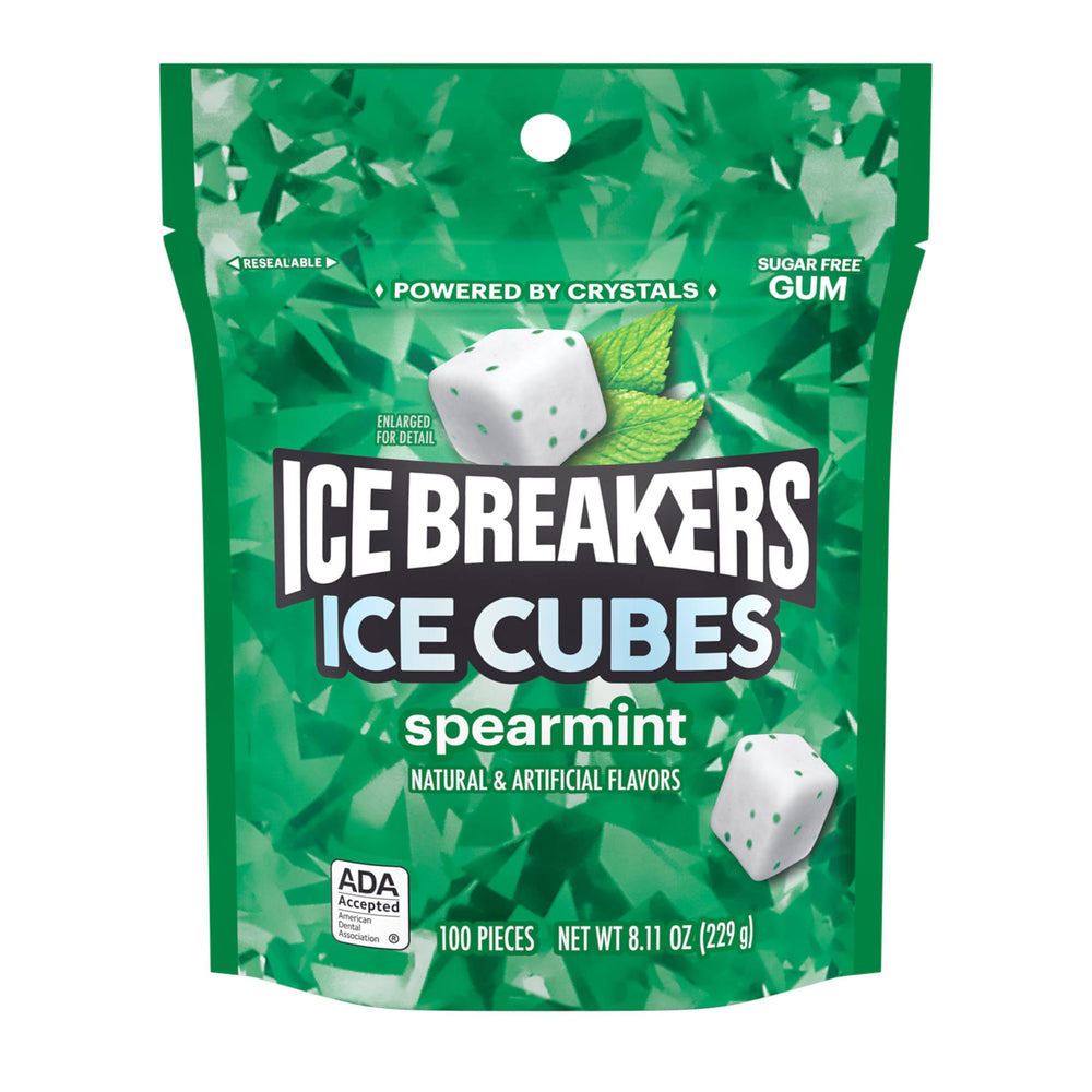 Ice Breakers Ice Cubes Spearmint close up showing cooling crystals