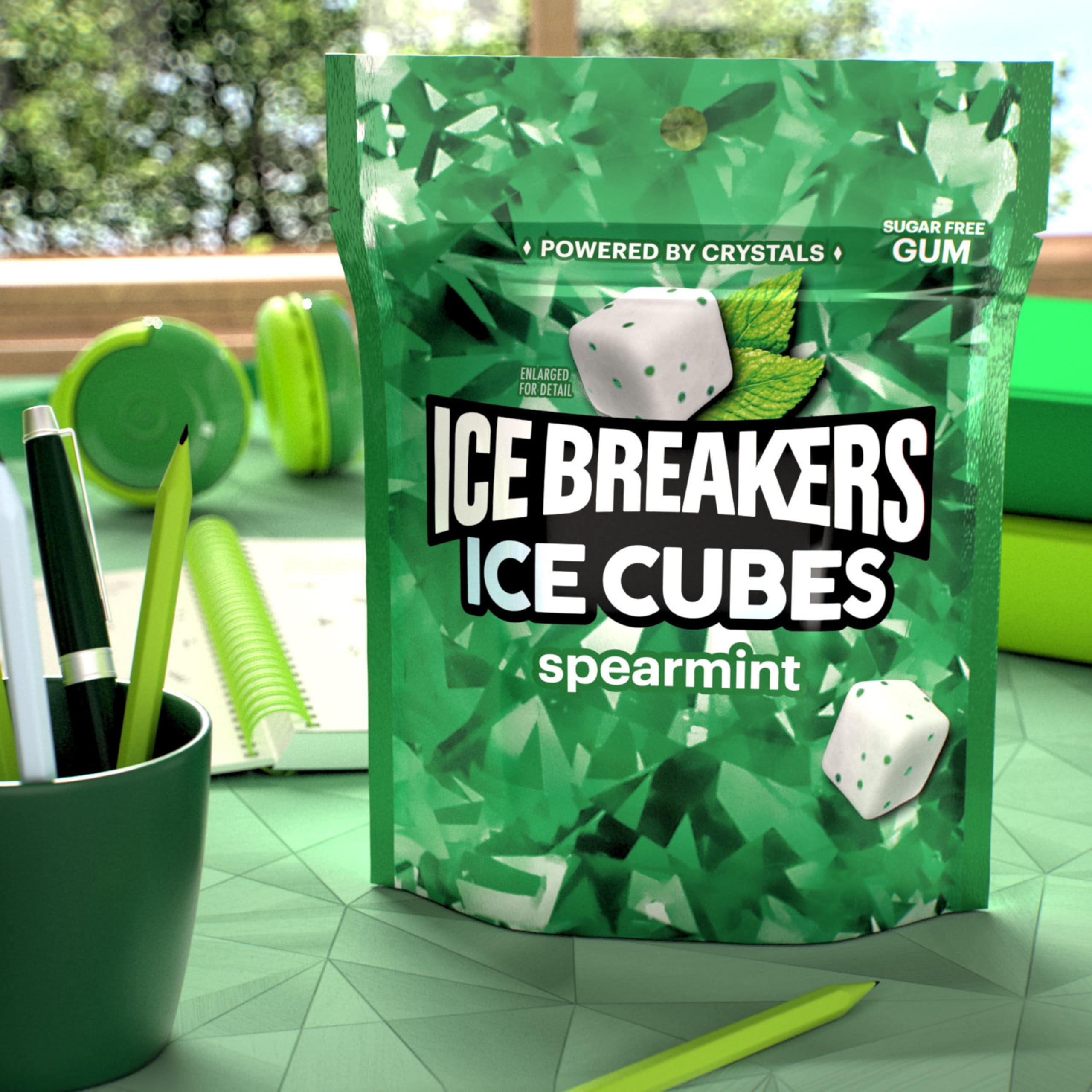 Ice Breakers Ice Cubes on an office desk for quick breath refresh