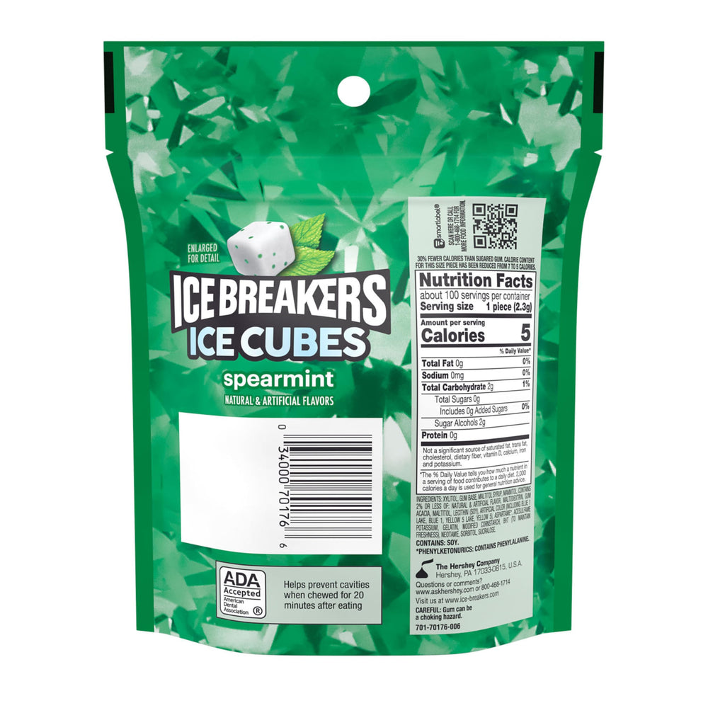 Ice Breakers Ice Cubes Spearmint open pouch ready for quick mint pop