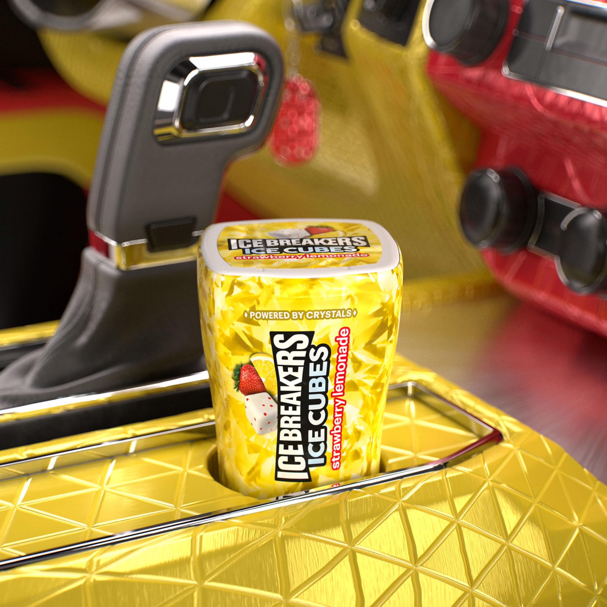Compact Ice Breakers Ice Cubes Strawberry Lemonade bottles fit backpacks.