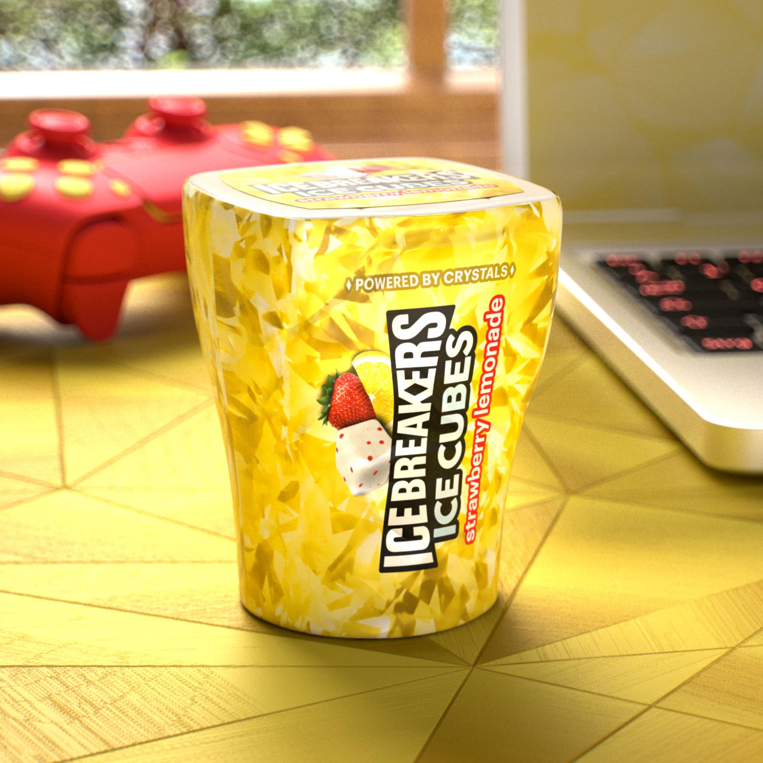 Refreshing Ice Breakers Ice Cubes Strawberry Lemonade flavor after meals.