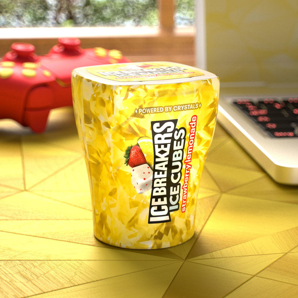 Refreshing Ice Breakers Ice Cubes Strawberry Lemonade flavor after meals.