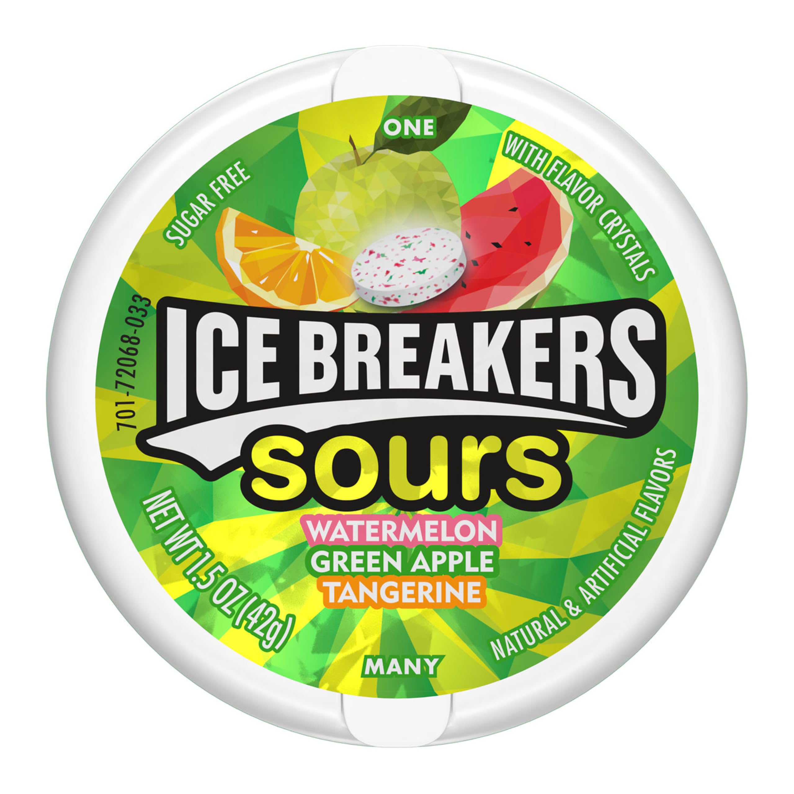 Ice Breakers Sours green apple puck close-up highlights tangy flavor