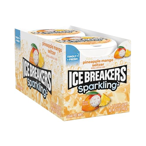 Ice Breakers Sparkling Pineapple Mango tin pack highlights easy sharing and travel-friendly freshness.