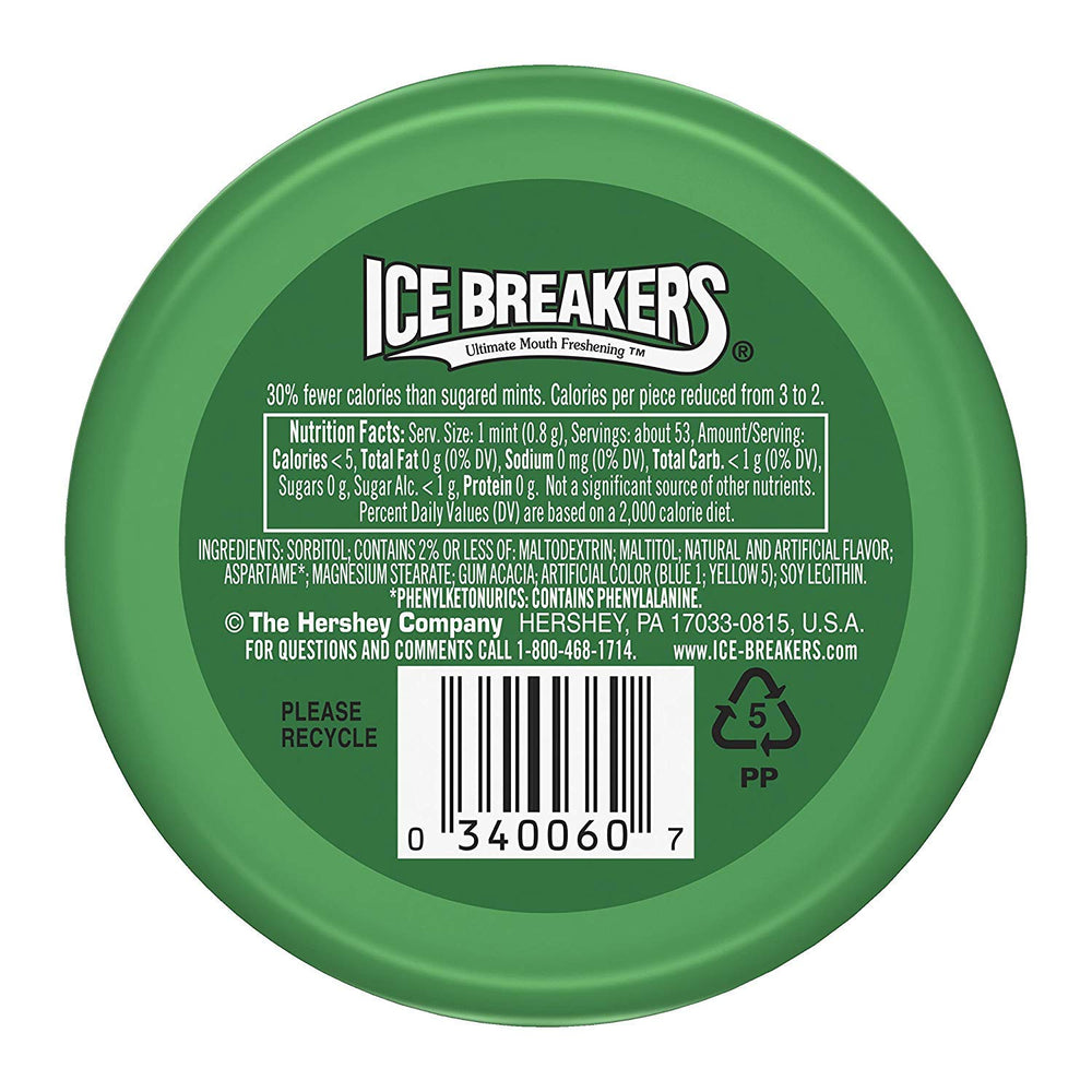 Ice Breakers Spearmint Mints puck closeup showing crystal flavor