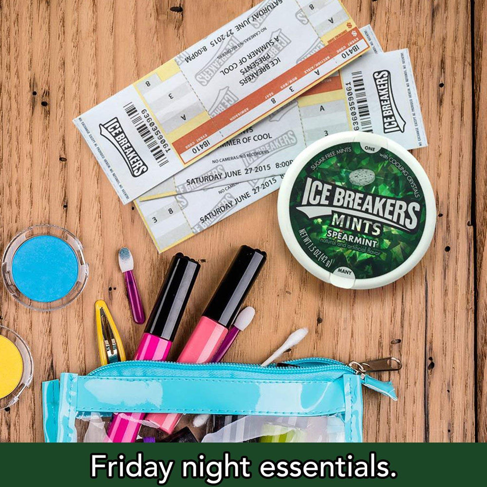 Ice Breakers Spearmint Mints in car for on-the-road refreshment