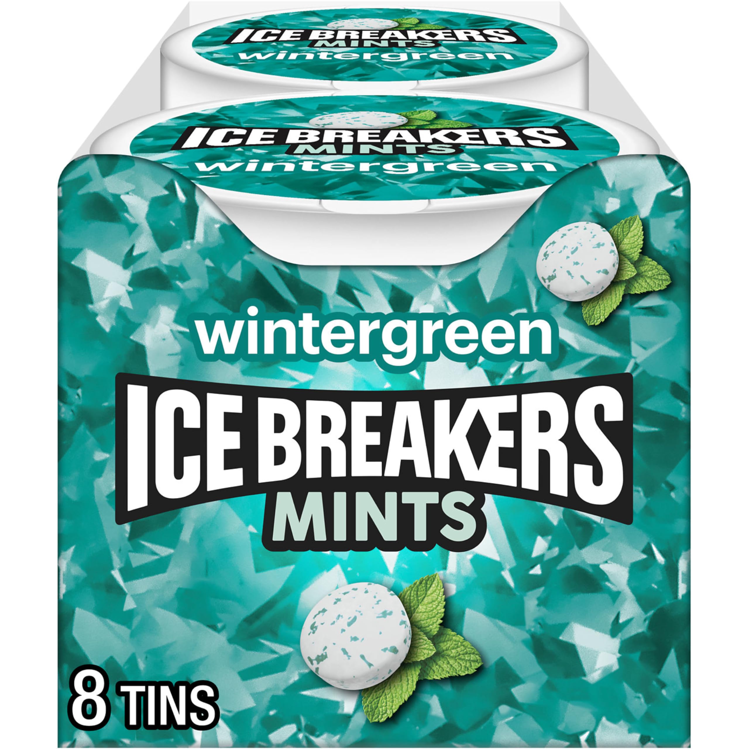 Ice Breakers Wintergreen mints in a tin close up for quick refreshment