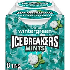 Ice Breakers Wintergreen mints in a tin close up for quick refreshment