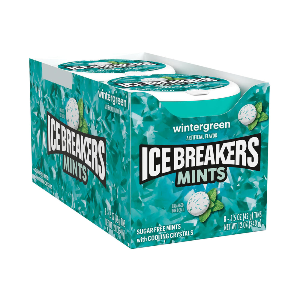 Ice Breakers Wintergreen mints in a pocket tin for on-the-go freshness