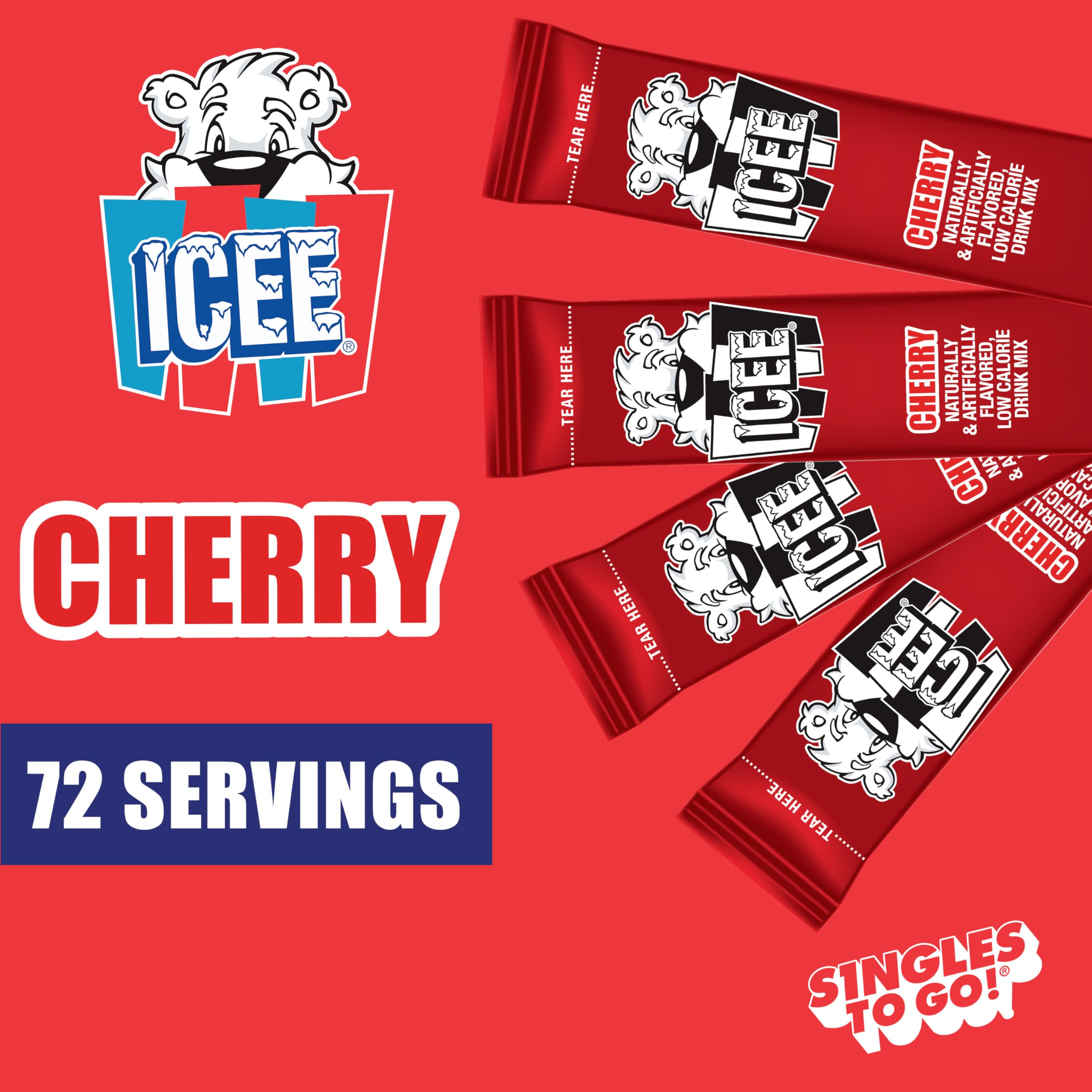 Icee cherry flavor powder for a refreshing, low-calorie treat in water.